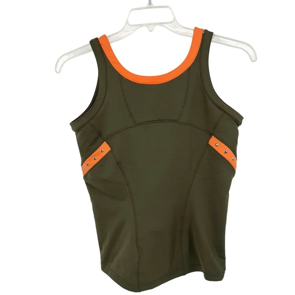 Bolle Tuscan Sun Tennis Tank Top Medium Olive Green Orange Studded Athletic Top